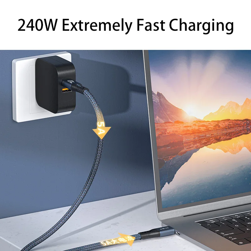 Thunderbolt-4 ̺ 40gbps 2m 3 USB 4 5A PD 100W   ̺, USB C-USB C  8K @ 60Hz HD    ڵ