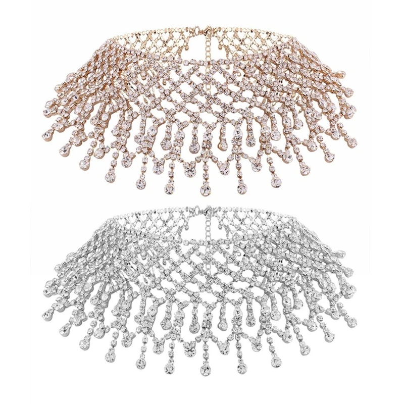 

Многослойные кристаллы с кисточками для колье со стразами, свадебное ожерелье с широким воротником, ювелирные изделия