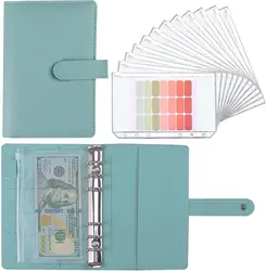 Colorful PU Leather A6 Budget Binder Planner with 12 Cash Envelopes and Binder Pockets - A6 (Blue)