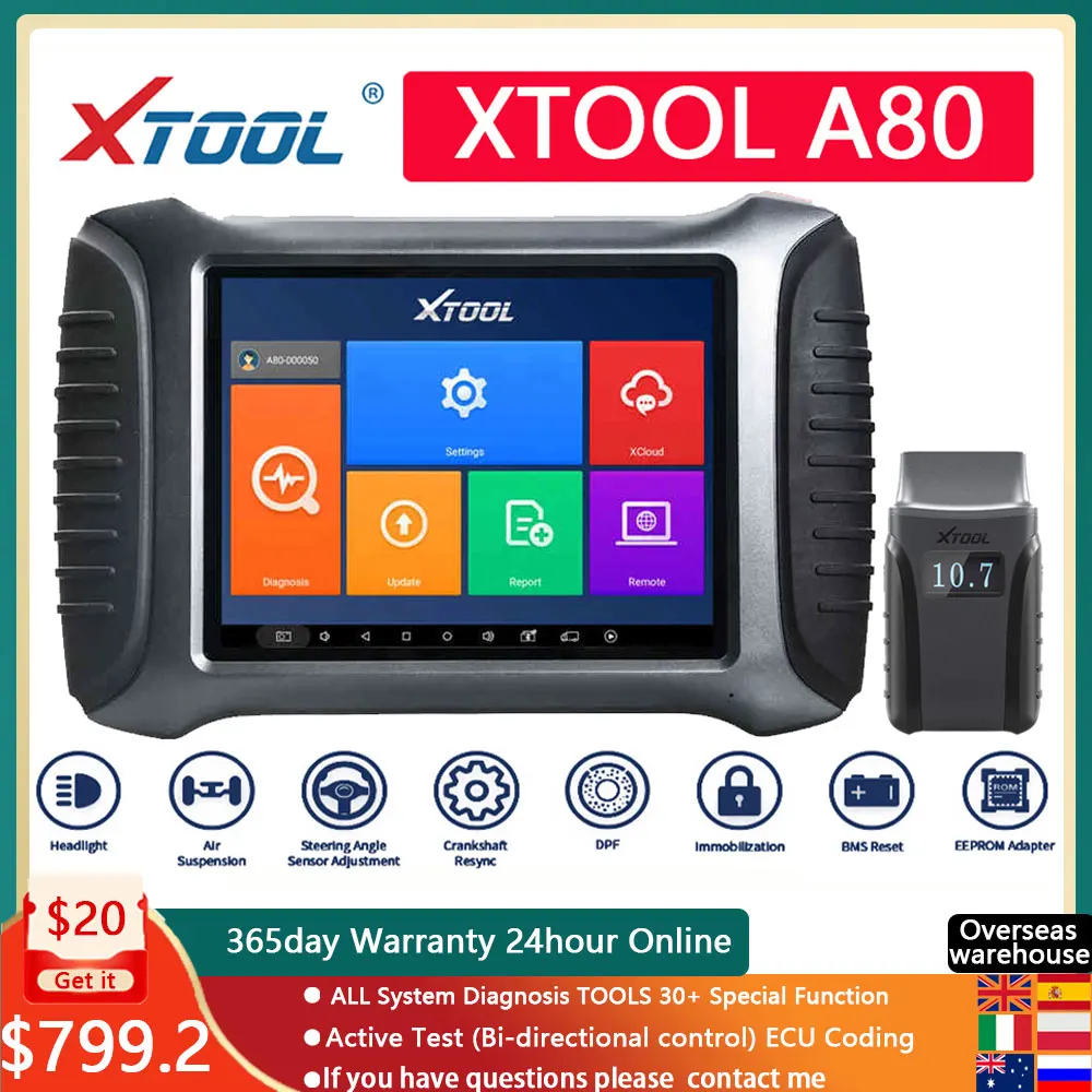 XTOOL A80 With WiFi/BT OBD2 Full System Diagnostic Tool Car Repair Car