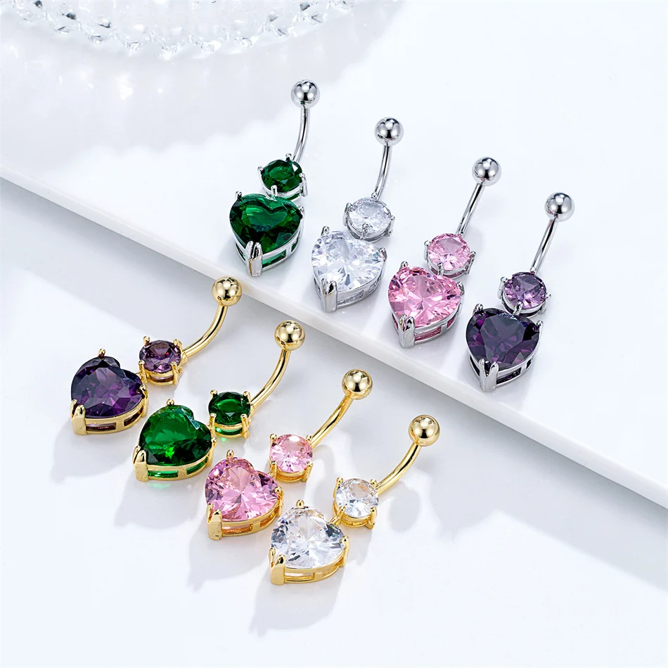 Big Crystal Zircon Heart Dangle Belly Piercing Surgical Steel Women Body Jewelry 14G 10mm Curved Barbell Sexy Navel Button Ring piercing jewelry belly button piercings body piercing jewelry body jewelry