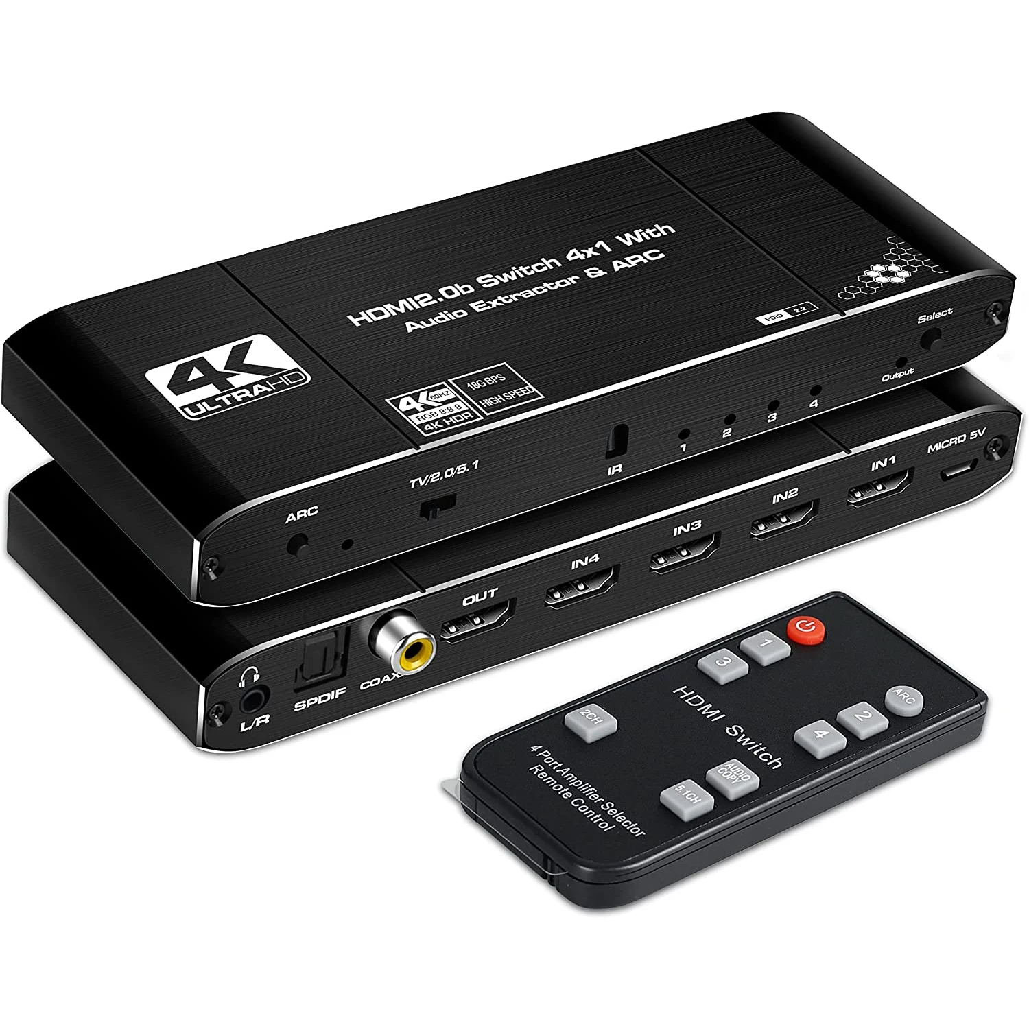 4K 60Hz HDMI switch 4x1 Audio Extractor with Optical Toslink SPDIF