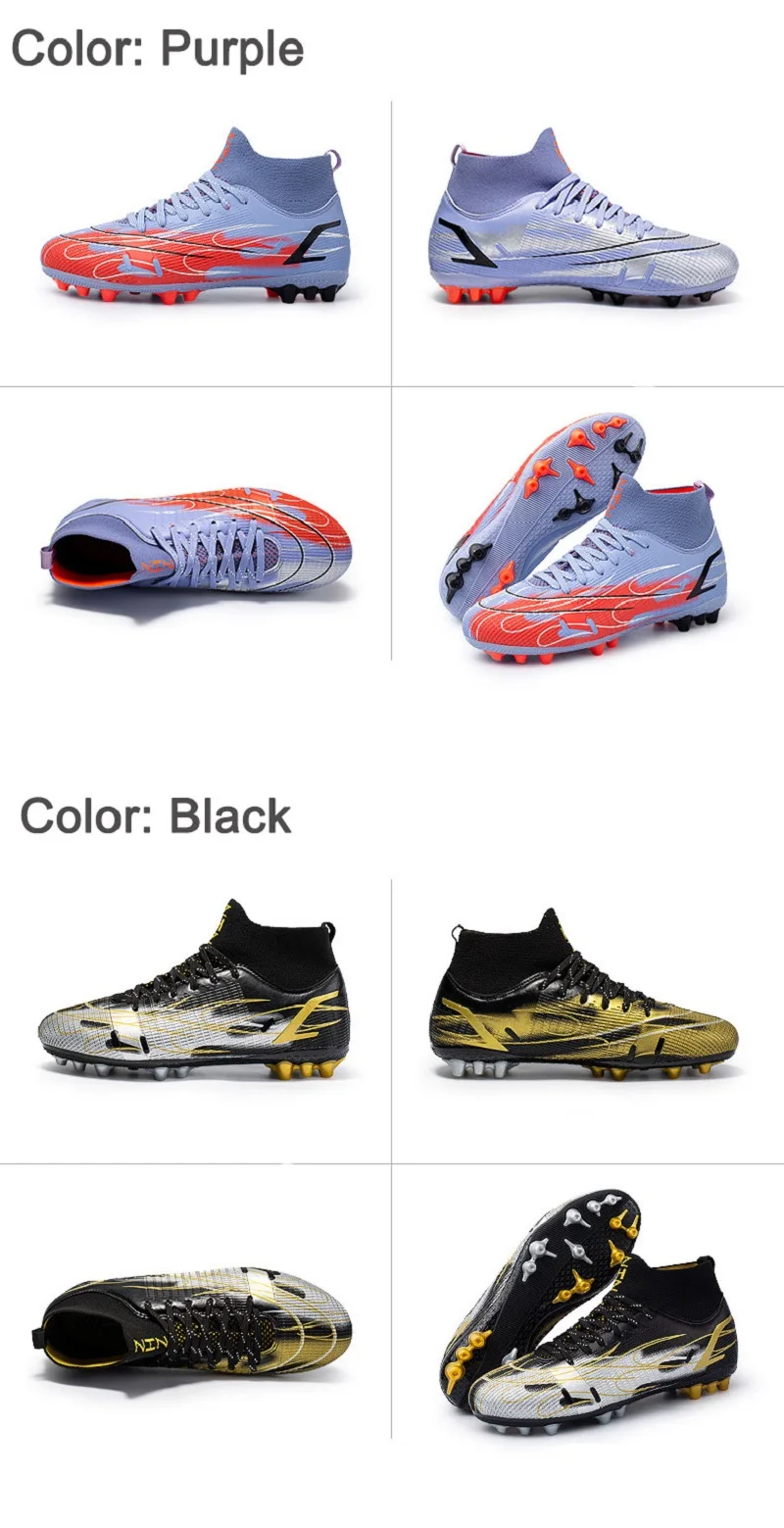 Men Football Boots High Ankle Long Spikes Comfortable AG Kids Outdoor