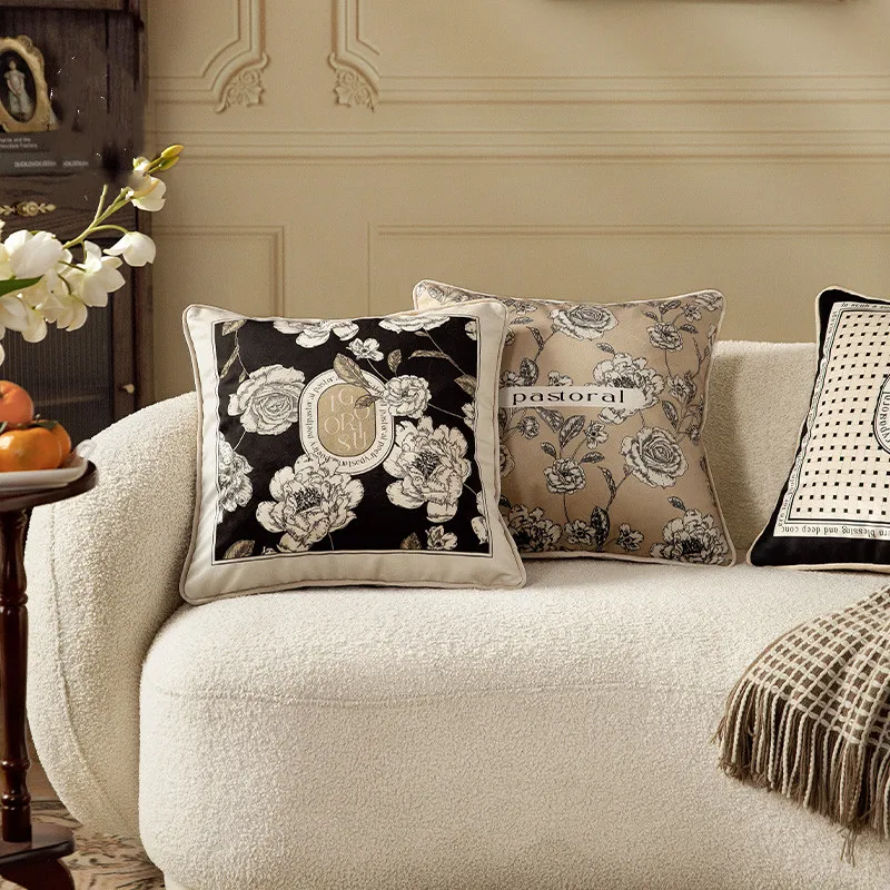 Set di 2 Federe Cuscini Divano 50x50cm Federa per Cuscino in Lino Marrone e Grigio Dalia Moderno Elegante Astratto Geometrico Floreale Autunno Federa