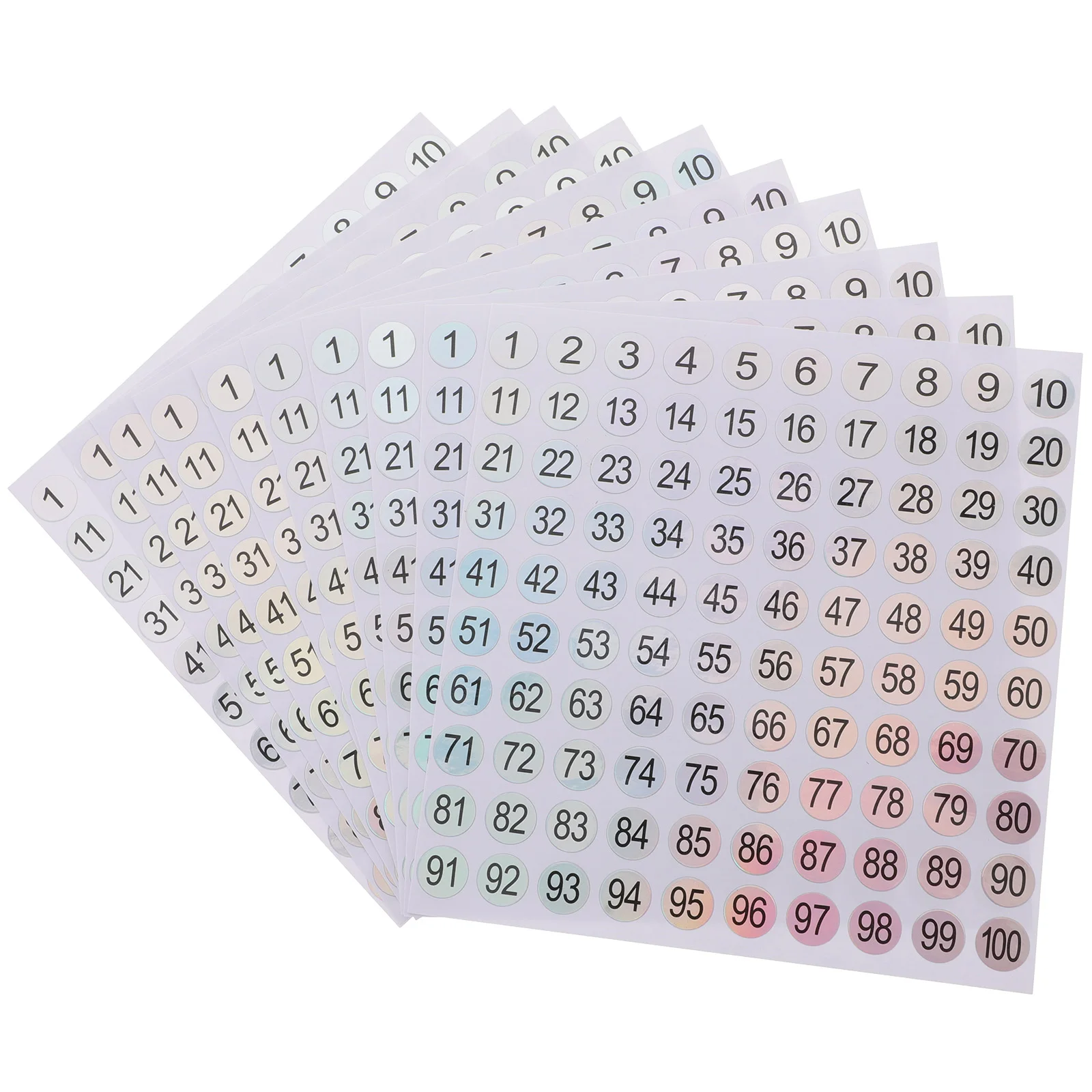 

10 Sheets Laser Round Number Stickers Office Labels Tags Copper Plate Self-adhesive