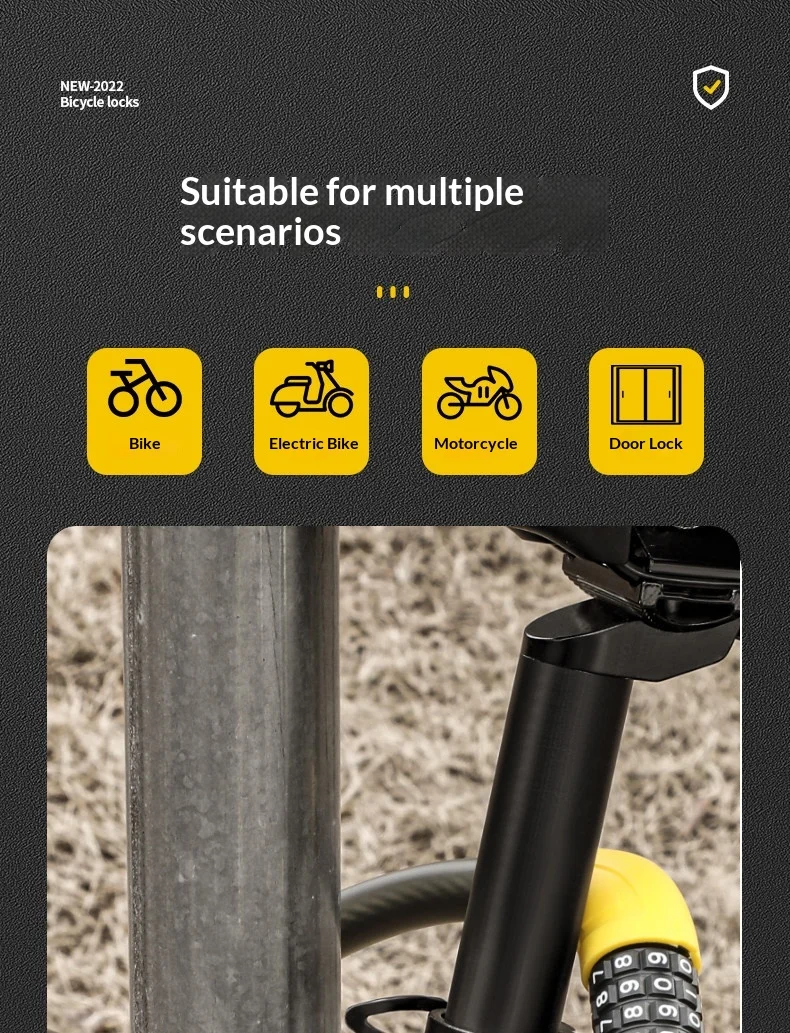 5-stelliges Fahrradschloss, wasserdichtes, diebstahlsicheres Stahlkabelschloss, Sicherheitsschloss für MTB, Rennrad, E-Bike, Motorrad, Roller – Detail 10