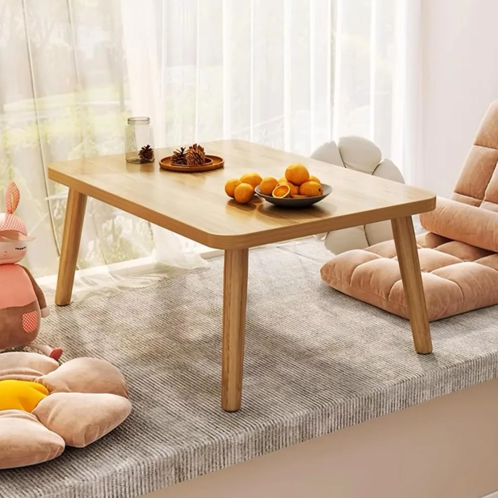 Small Coffee Table Low Table Solid Wood Sturdy Floor Table Desk for Sitting on The Floor, Storage and Living Room Furniture 2