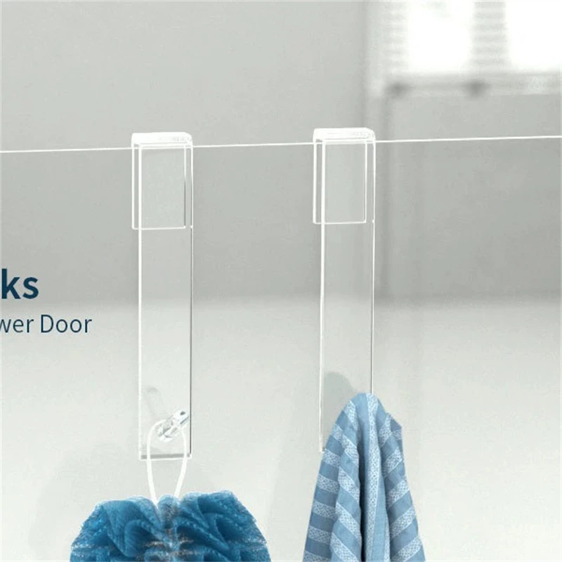 Acrylic Bathroom Shower Door Hook Over Glass Door Shower Towel Rack Punch-Free Bathroom Bathrobe Hanger Transparent Towel Hooks
