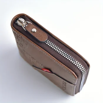 Men's Wallet Made of PU Wax Oil Skin Purse for Men Coin Purse Short Male Card Holder Wallets Zipper Around Money Coin Purse 3
