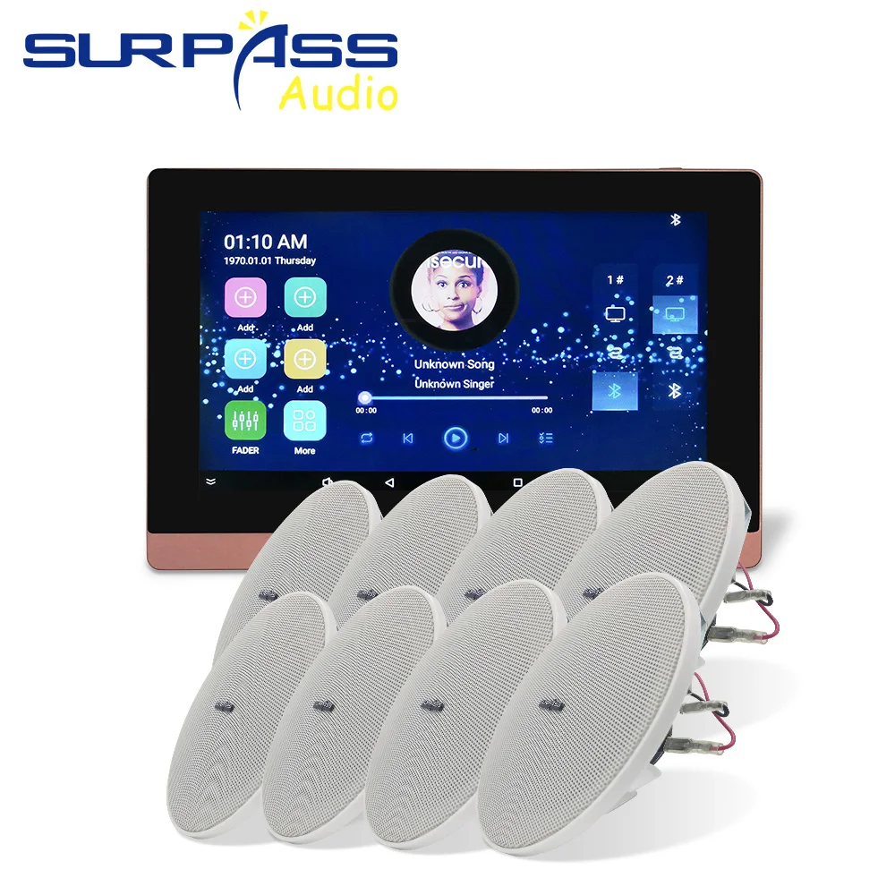 7 Inch Android 5.1 Smart Hotel Home Audio System WiFi Blue-tooth Multi Room Sound In Wall Amplifier With 8pcs Ceiling Speaker