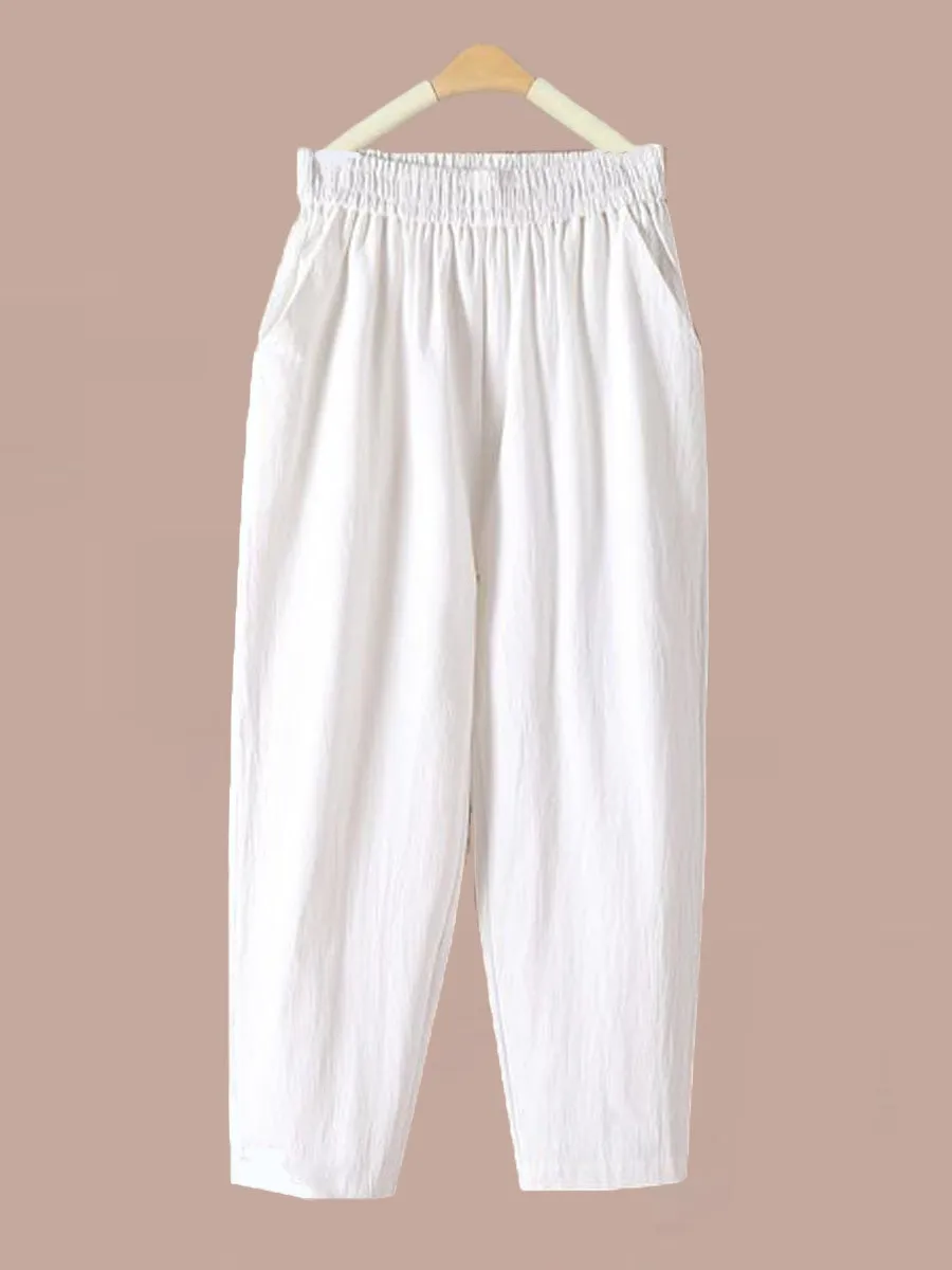 Summer 2024 Thin Cotton Linen High Waist Straight Leg Casual Pants Women's Harem Pants Loose Fit Korean Sle Nine Points