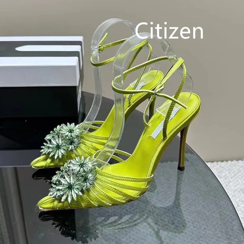 

Women's High Heels Shoe Crystal inlay Pointed slender heel Genuine Leather Party Shoe Sandals Party Fashion