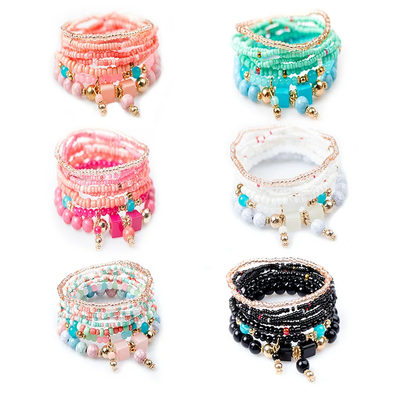 Bracciali Bohémien Multistrato Fatti A Mano Con Perline Acriliche Colorate, Impilabili, Per Donna, Estate E Spiaggia