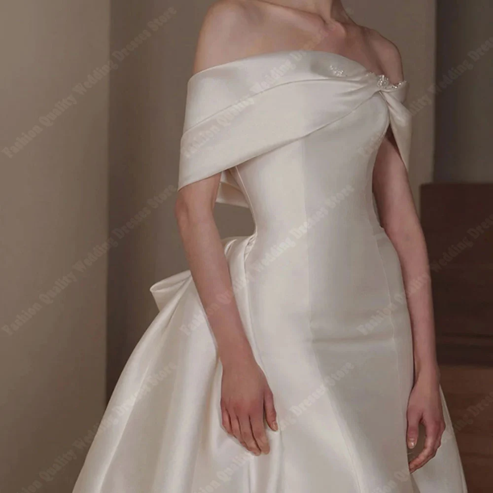 Elegant Women Wedding Dresses Bright Satin Bridal Princess Gowns Deep V-Neck Mopping Length Women Vestidos De Noche Customized 3
