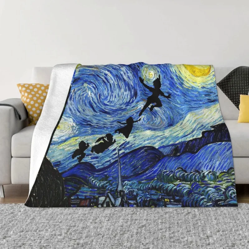 

Van Gogh Oil Painting Art Blanket Flannel Decoration Peter Pan Starry Night Portable Home Bedspread