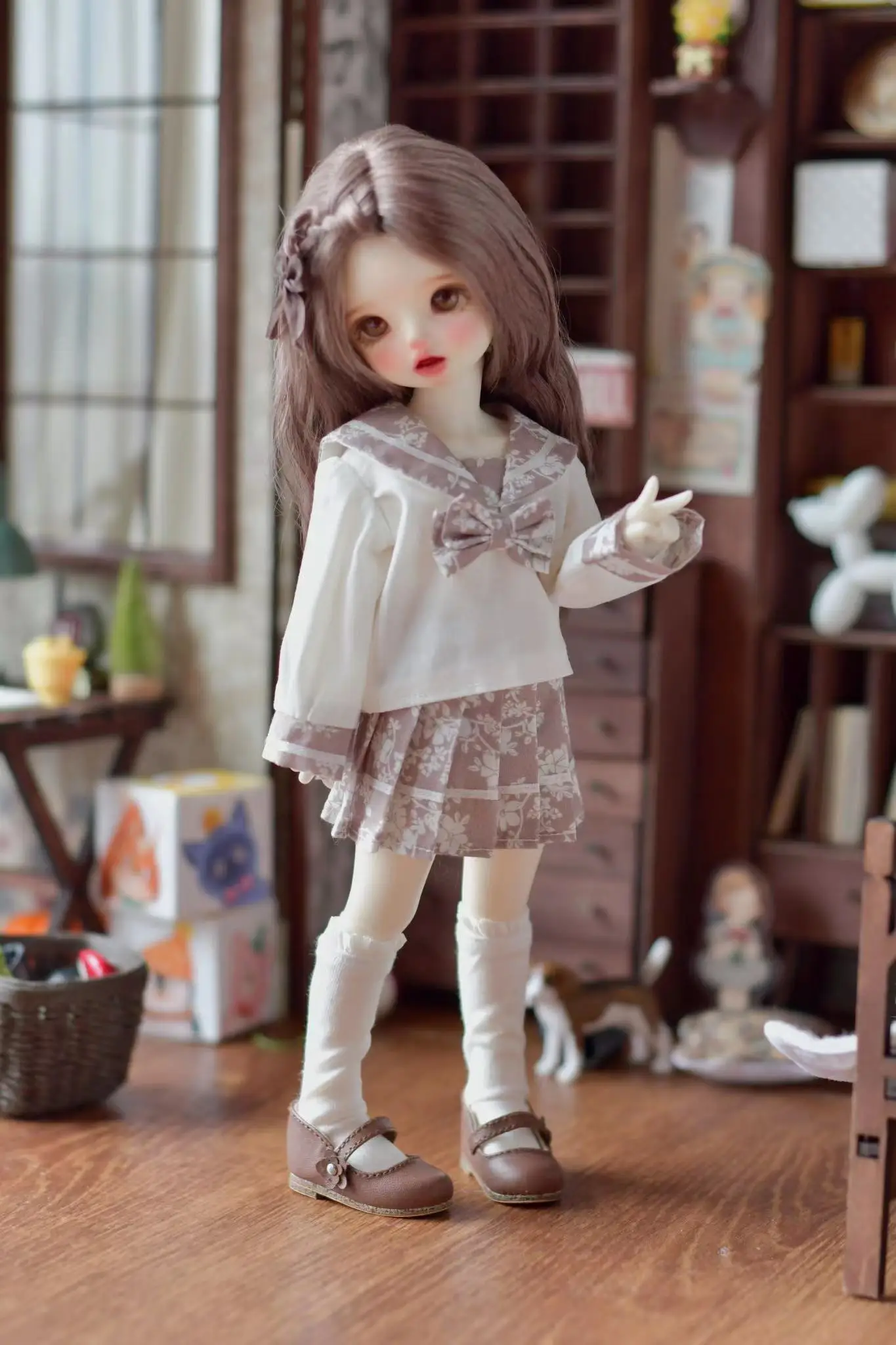 

BJD doll clothes suitable for 1/6 size cute doll clothes sailor pleated skirt college style suit doll accessories (3 points）