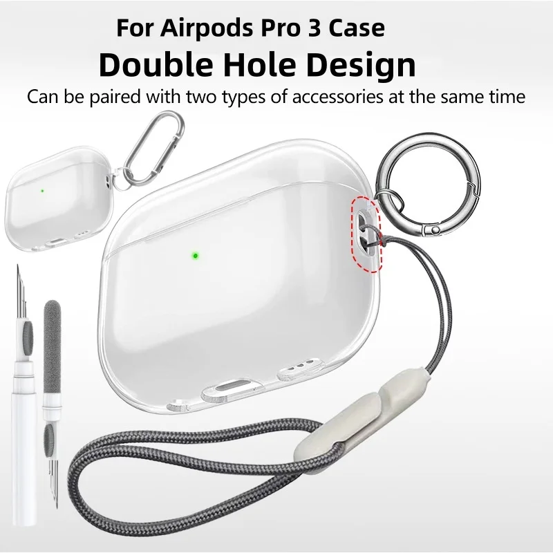 Pour Airpods Pro 3 étui accessoires souple TPU Transparent étui de protection antichoc avec Kit de nettoyage porte-clés pour Airpods Pro 3