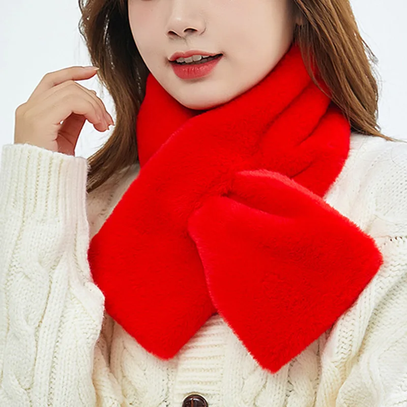 

Korean Version Plush Winter Imitation Rabbit Hair Shawl Soft Warm Neck Guard Solid Color Simple Intersect New Women Scarf D59