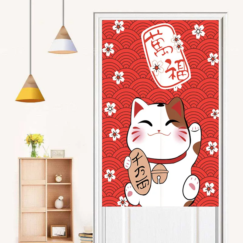 Japanese Style Lucky Cat Printed Door Curtain Partition Kitchen Doorway Decorative Drapes Cafe Restaurant Entrance Half-Curtain 2