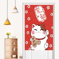 Japanese Style Lucky Cat Printed Door Curtain Partition Kitchen Doorway Decorative Drapes Cafe Restaurant Entrance Half-Curtain 2