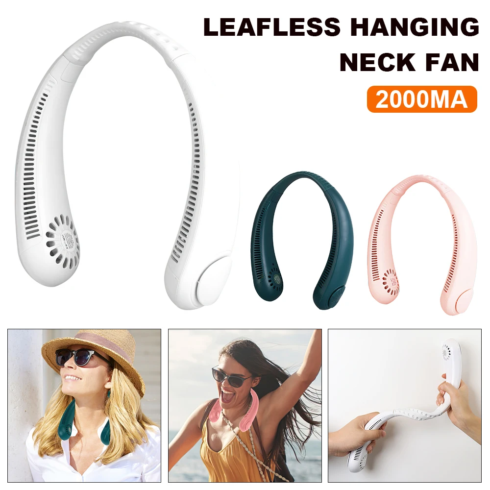 PortableMiniNeckFanPortableBendableFanUSBRechargeableLeafless