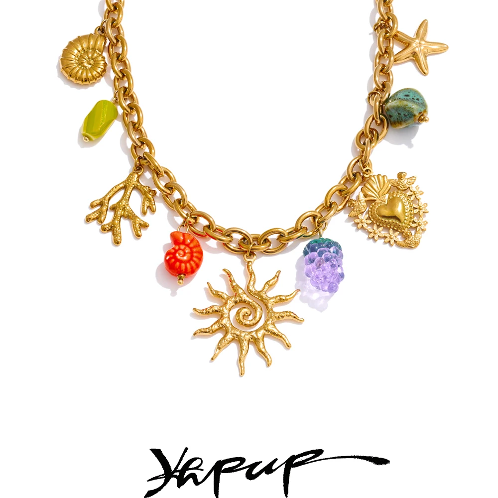 Yhpup Ceramic Sun Pendant Necklace Stainless Steel