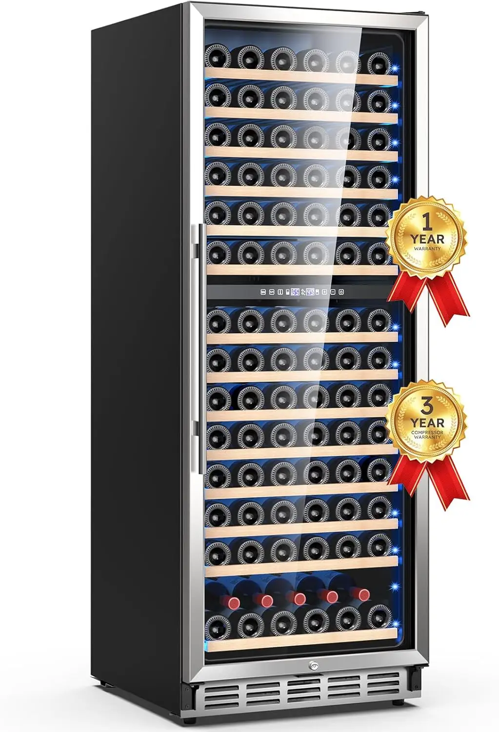 24 inch Wine Refrigerator 163 Bottles, Fridge Freestanding Built-in Wine Cooler with Precision Thermostat