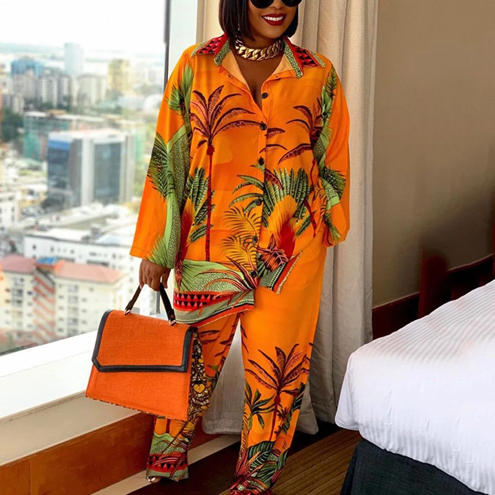 Women 2 Pieces Pants Sets Orange Printed Blouse u0026 Long Trousers Fashion  Elegant Formal Business Work Office Matching Sets New - Pant Sets -  AliExpress