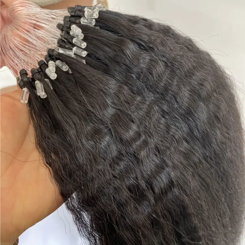 Kinky Straight Microlink Hair Extensions Human Hair Loop Rings Natural Black Brazilian Micro Links Human For Black Women