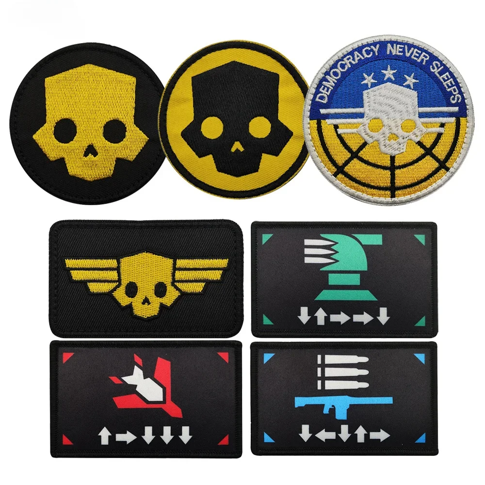 Helldivers 2 Skull Tactical Patch Embroidery Hook & Loop Emblem Military We Dive Together Morale Badge Backpack Stickers embroidery set embroidery kits embroidery tool