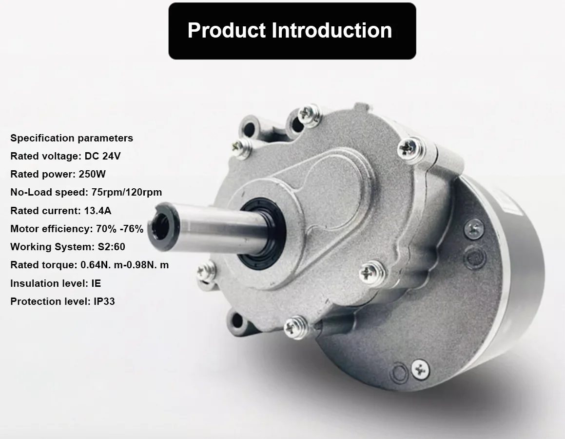24V 250W 75/120RPM DC 브러시 낮은 속도 보조 감속 전기 자동차 휠체어 모터 44mm 더 긴 샤프트 0.64/0.98N.m