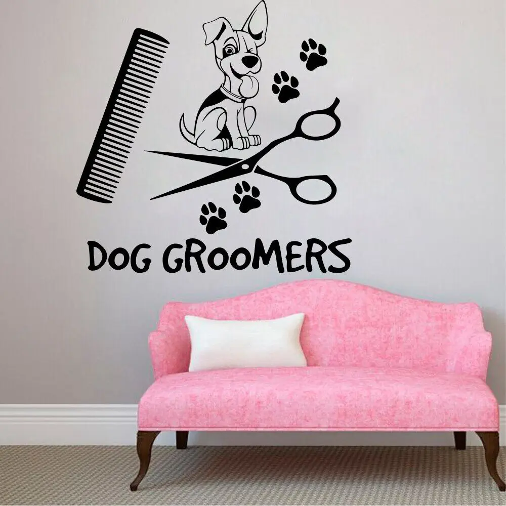 Grande Cane Grooming Wall Window Sticker Pet Shop Puppy Pet Dog Hair Salon Wall Window Decal Vinyl Shop Art Murale