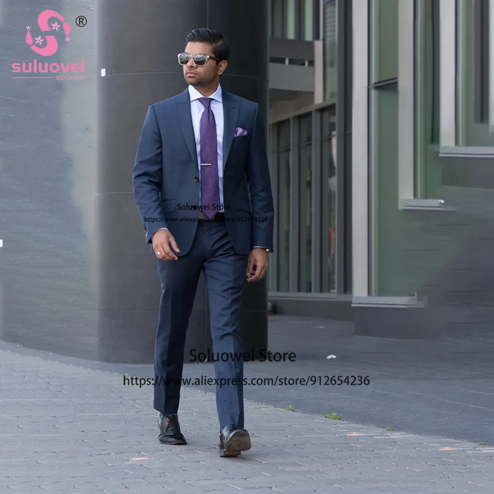 Fashion Business Slim Fit Suits For Men Customized 2 Piece Pants Set Formal Groom Wedding Tuxedo Blazer Terno Masculino Completo