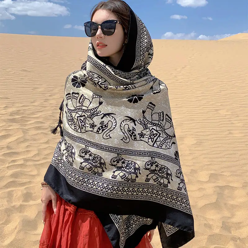 Desert grassland vacation photography windproof scarf ethnic style shawl can be worn as an external scarf
