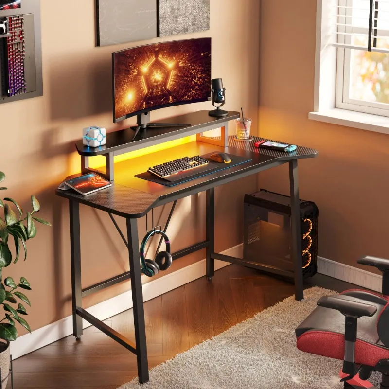 

Bestier 50.3" Gaming Desk Computer Office Table with LED Lights Monitor Stand, Black