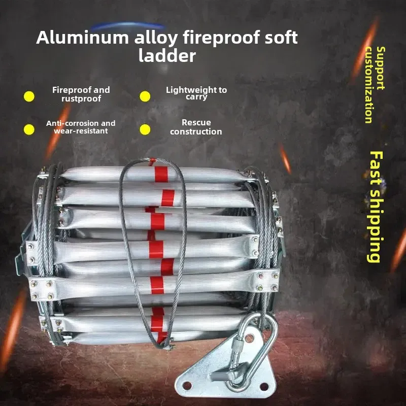 10m Aluminum Alloy Soft Ladder Training Rope Fire Ladder Household Escape Fire Rescue Wire Rope