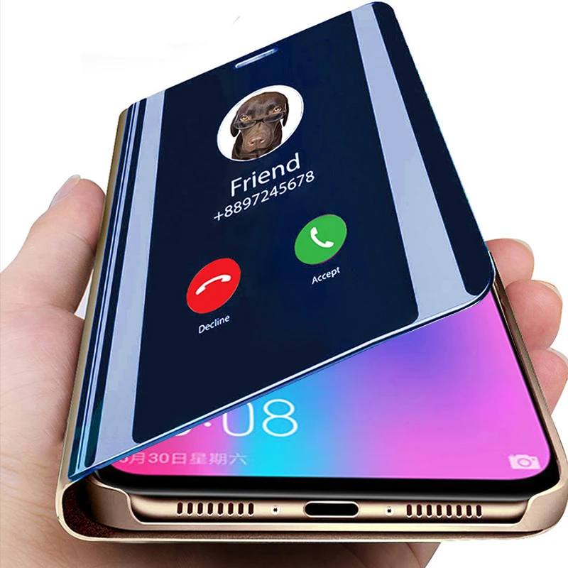 kawaii samsung phone cases Smart Mirror Flip Case For Samsung Galaxy Note 9 8 10 20 S21 S20 FE S8 S9 S10 Plus S10e S7 Edge M21 M12 M31 Ultra Cover Coque cute samsung cases