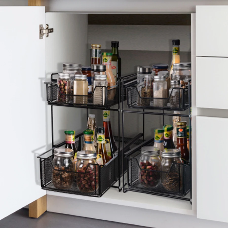 

Under The Kitchen Sink Storage Rack 2-Tiers Drawer Organizer Double Shelf Bathroom Office Kitchen Seasoning Cabinet