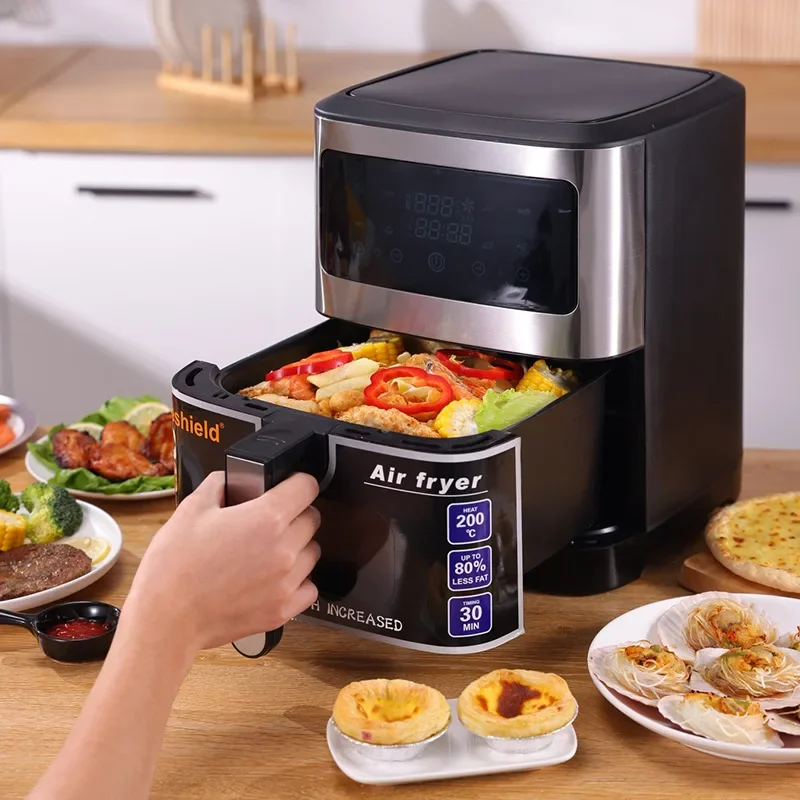 10.5L large capacity air fryer with visible window, stainless steel shell, intelligent touch version, household oil fryer 220V 6