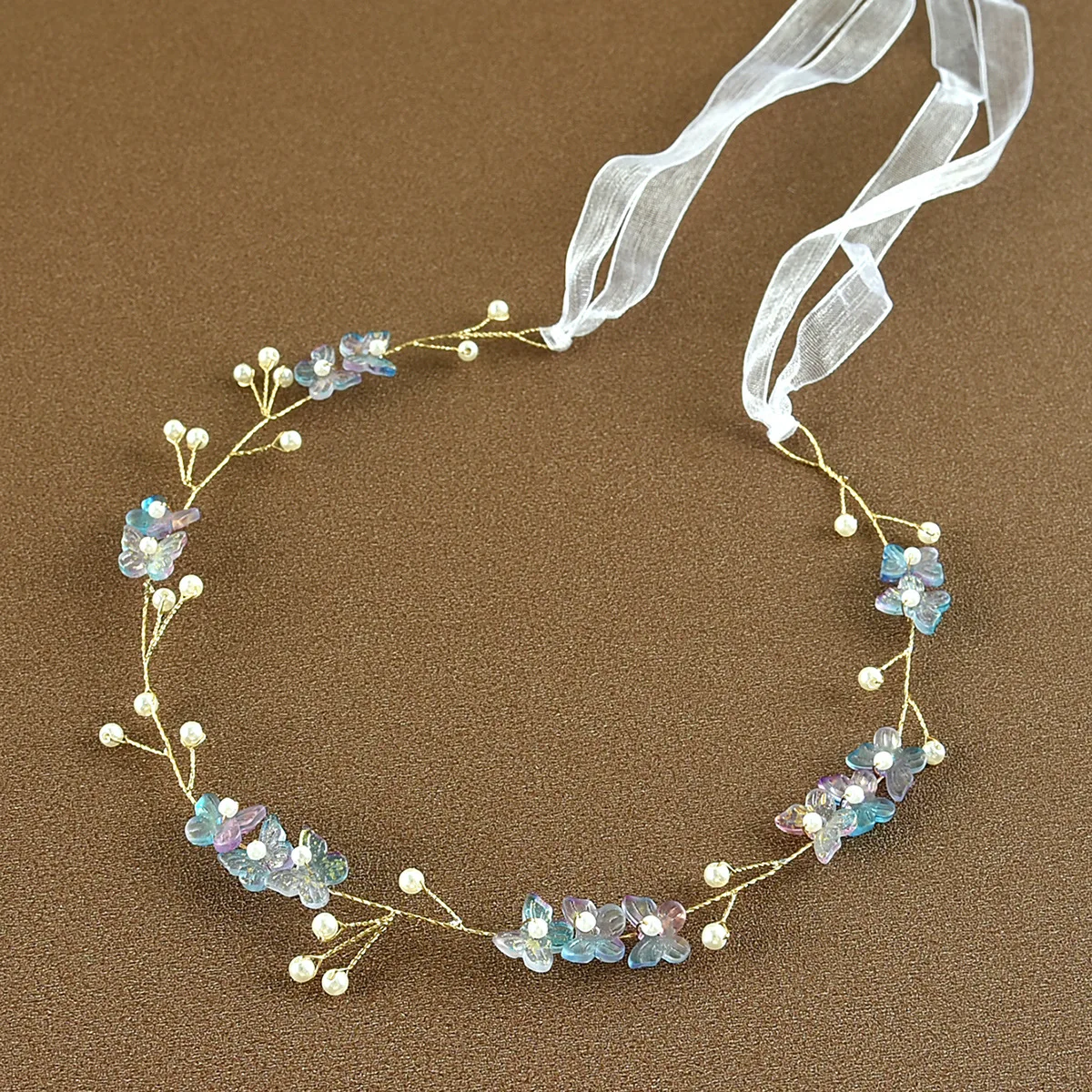 Hair Accessory Hair Headdress Bridal Headwear Hair Band Crown Bridal Hair Accessories Wedding Women Pearl Hairband Fairy Pink Wreath Girl Head Flower Crown Golden Wire for Female Decoration