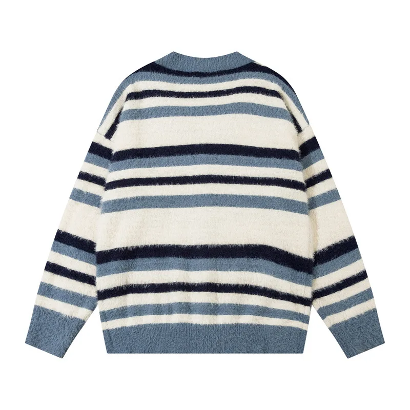 Vintage Farbblock Patchwork Strickjacke Neue Harajuku Streifen Strickpullover Hip Hop Streetwear Strickwaren Unisex Kleidung Tops_voghion.com