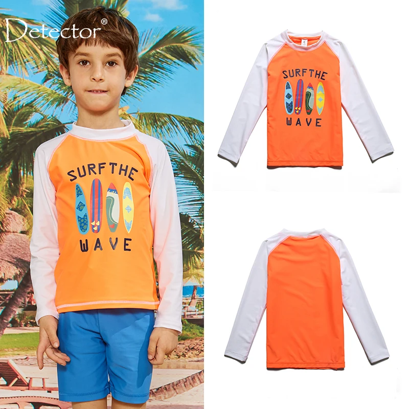 Long Sleeve Rashguard Boys Kids Swimwear Sun Shirts UPF 50+ Swimsuit Children Swim Rash Guard Beach Wear