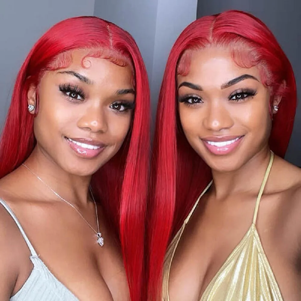 Hot Red 13x6 Hd Lace Frontal Human Hair Wigs Preplucked Burgundy Colored Wigs Human Hair Brazilian 13x4 Lace Front Red Wig 2