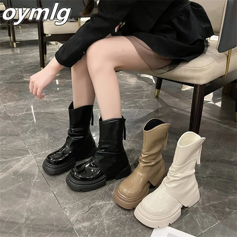 Women's Boots Show Thin Mid Sleeve Boots Children's Thick Sole 2023 New Vintage Thick Heel Fried Street Thin Short Boots