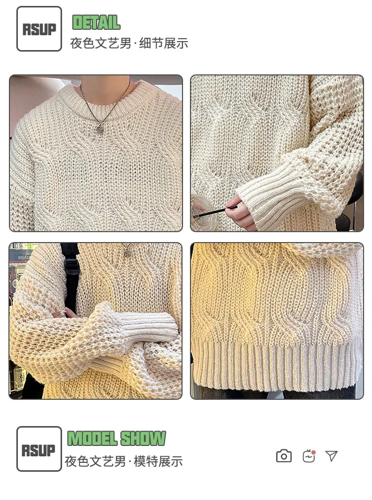Description Picture 3 of itemStyles 2024 Men's Winter Sweater Solid O-Neck Knitted Sweaters Warm Slim High Quality Pullover Harajuku Mens Sweater D178