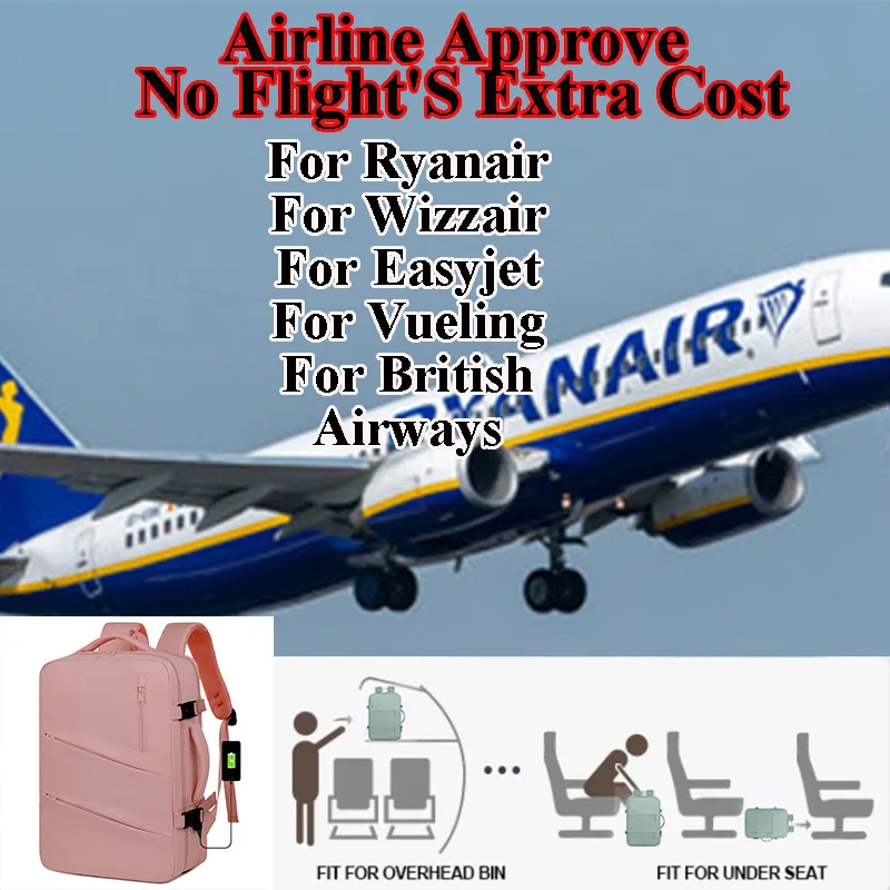 Academy Bag Airplane Travel Backpack Cabin Woman Rayanair 40x20x25 Business Laptop  Nylon Traveling University USB Charging 6