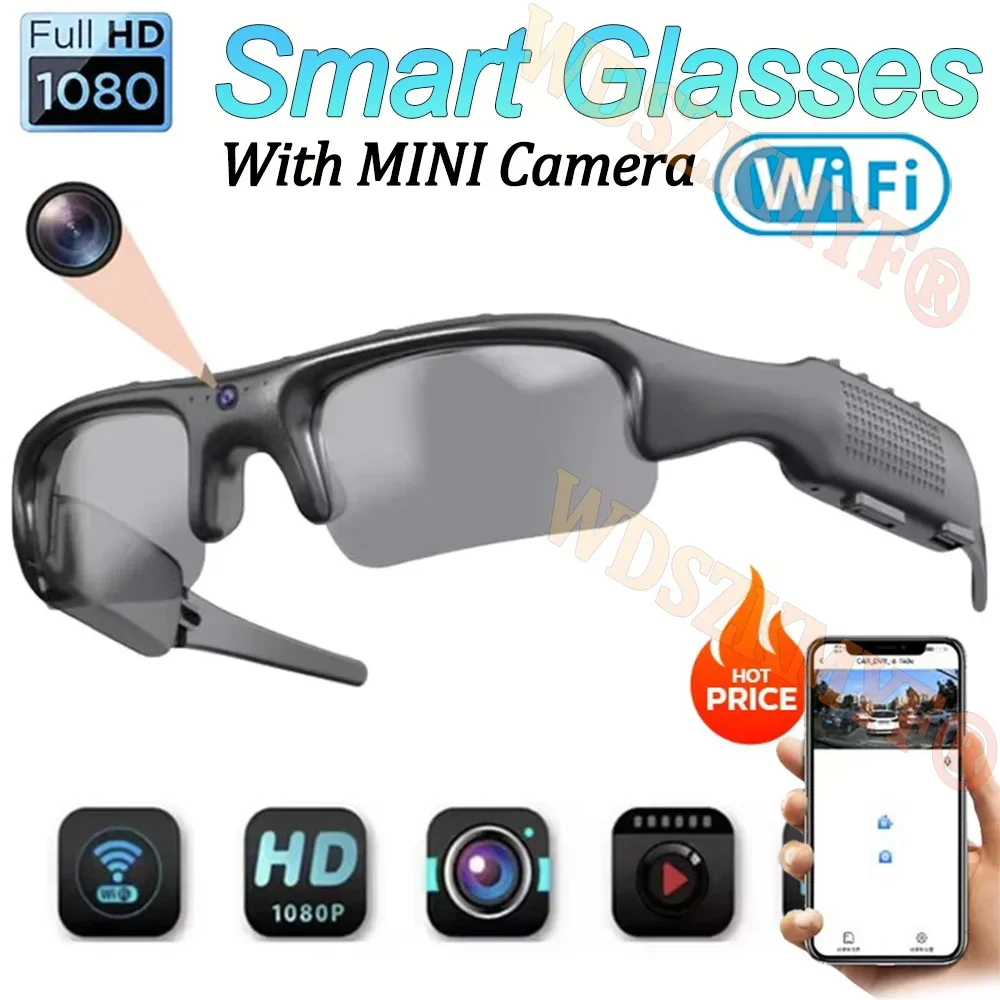 Video Recorder 1080P HD Video Recorder WIFI APP Outdoor Sports DV Camera Smart Glasses Wide Angle 170&deg; Camera Sports Riding Skiing