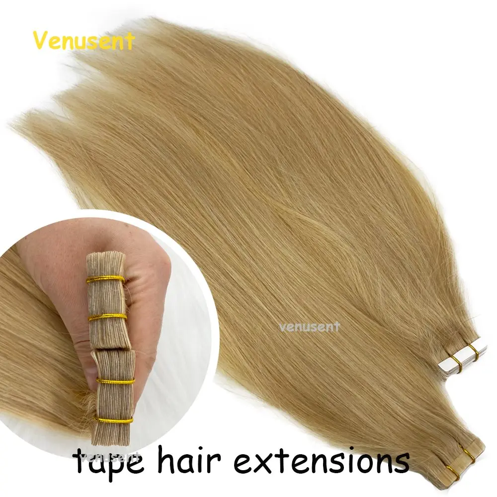 Blonde Seamless Invisible Tape In Human Hair Extensions European Natural Virgin Human Hair Skin Weft Adhesive Extension 40Pcs