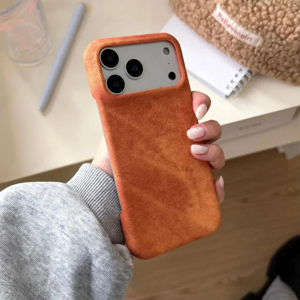 Washed Color Denim Luxury Phone Case - Orange Cloth Cover