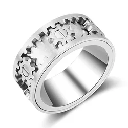 Men's Titanium Steel Rotatable Anti-Anxiety Gear Ring - 13 (Silver)